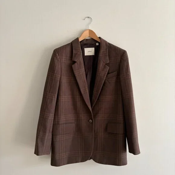 Aritzia Wilfred Generation Blazer Brown Plaid Twill Single Breasted Medium - Picture 5 of 8